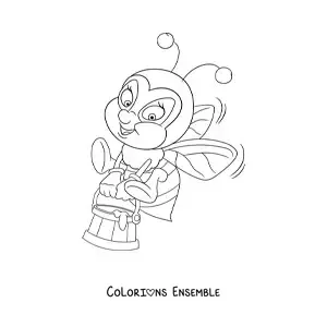 Image à colorier d'une abeille animée avec du miel