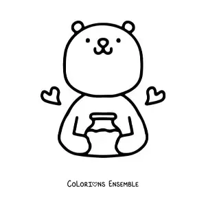 Image à colorier d'un ours tout mignon avec un pot de miel