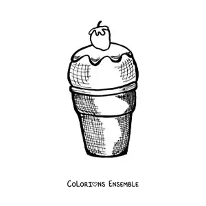 Image à colorier d'une glace décorée d'une fraise