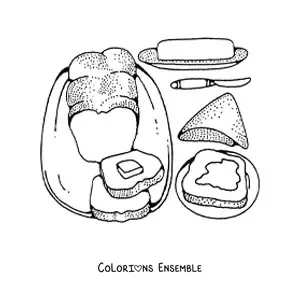 Image à colorier de tranches de pain avec du beurre
