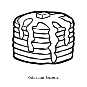 Image à colorier d'une pile de crêpes avec du beurre fondu