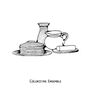 Image à colorier de plusieurs crêpes avec de la margarine et du lait