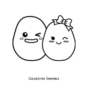 Image à colorier d'un couple de pommes de terre kawaii tout joyeux