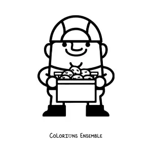 Image à colorier d'un homme avec une caisse de pommes de terre