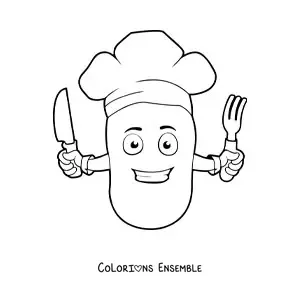 Image à colorier d'une pomme de terre cuisinière animée