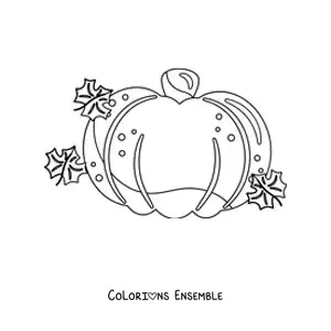 Image à colorier d'une citrouille entourée de feuilles d'automne