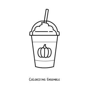 Image à colorier d'un verre de café latte épicé à la citrouille