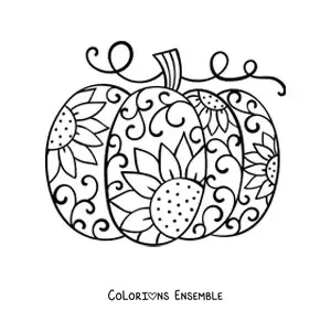 Image à colorier d'une citrouille à motif de fleurs