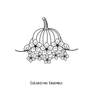 Image à colorier d'une citrouille entourée de fleurs
