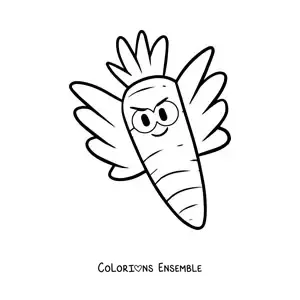 Image à colorier d'une carotte animée avec des ailes