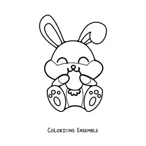 Image à colorier d'un lapin animé en train de manger une carotte