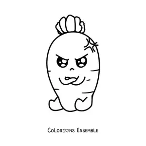 Image à colorier d'une carotte kawaii animée avec un air fâché