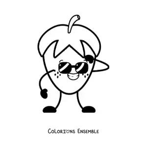 Image à colorier d'une fraise rigolote souriante avec des lunettes de soleil