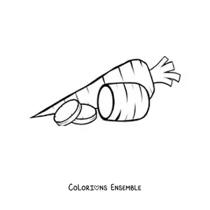 Image à colorier d'une carotte coupée en morceaux