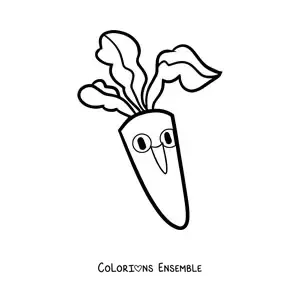 Image à colorier d'une carotte animée avec ses feuilles