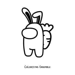 Image à colorier d'un membre d'équipage Among Us déguisé en lapin avec une carotte