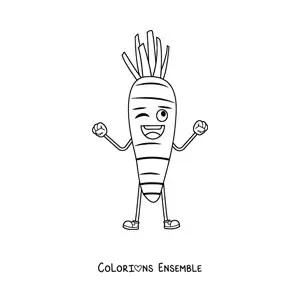 Image à colorier d’une carotte animée toute joyeuse