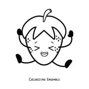 Image à colorier d'une fraise rigolote qui saute les yeux fermés