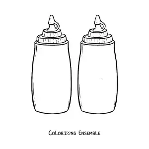 Image à colorier d’un récipient de sauce tomate à côté d’un récipient de moutarde