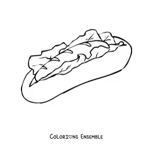 Image à colorier d’un hot-dog avec de la laitue