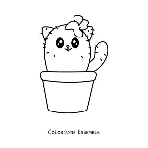 Image à colorier d’un cactus kawaii en forme de chat