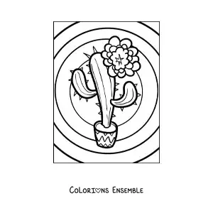 Image à colorier d’un cactus avec une fleur