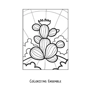 Image à colorier d’un grand cactus avec une fleur
