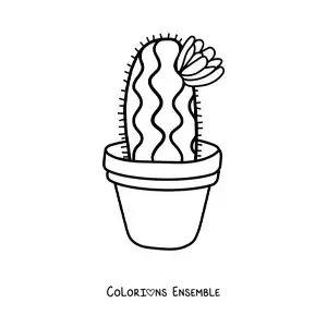 Image à colorier d’un cactus mignon avec une fleur dans un pot