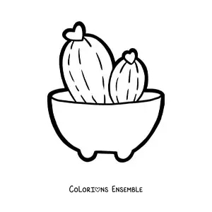Image à colorier d’un cactus mignon dans un pot