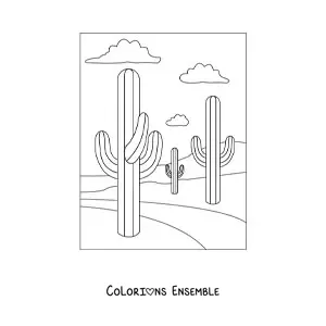 Image à colorier de trois cactus dans le désert