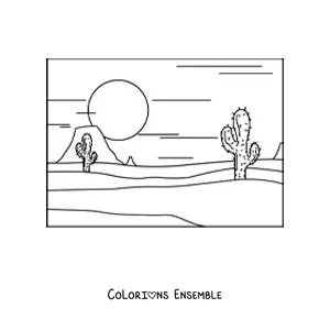 Image à colorier de deux cactus dans le désert