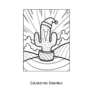 Image à colorier d’un cactus de Noël animé
