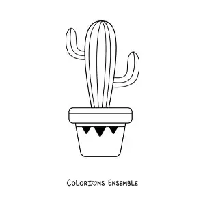 Image à colorier d’un cactus avec des lignes dans un pot