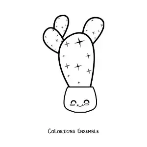 Image à colorier d’un cactus dans un pot kawaii
