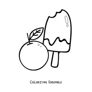 Image à colorier d'une sucette glacée à côté d'une orange
