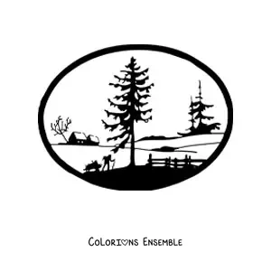 Image à colorier d’un paysage avec des pins