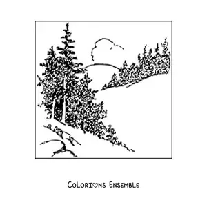 Image à colorier d’un paysage avec des pins réalistes