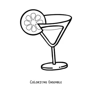 Image à colorier d'un cocktail décoré d'une rondelle d'orange
