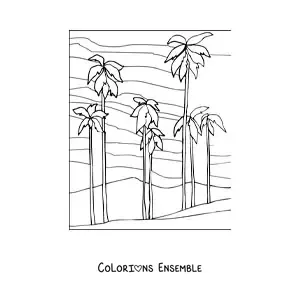 Image à colorier d’un désert avec des palmiers