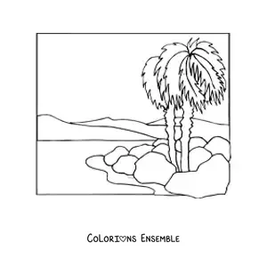 Image à colorier de deux palmiers dans le désert
