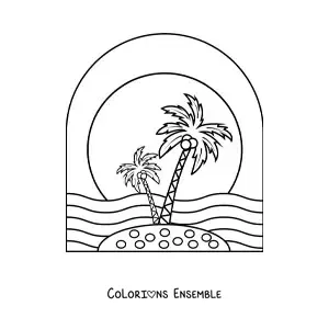 Image à colorier de deux palmiers sur une île