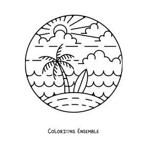Image à colorier d’une île avec un palmier