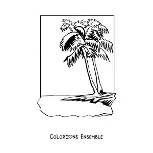 Image à colorier de deux palmiers sur la plage