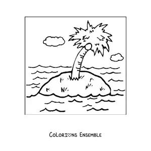 Image à colorier d’un palmier sur une île
