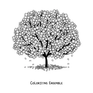 Image à colorier d’un cerisier en fleurs