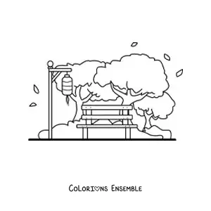 Image à colorier de plusieurs cerisiers japonais