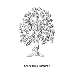 Image à colorier d’un cerisier en fleurs