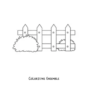 Image à colorier d’une clôture et de deux buissons