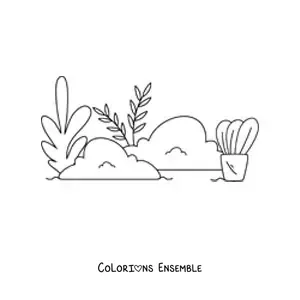 Image à colorier de plusieurs buissons et herbes