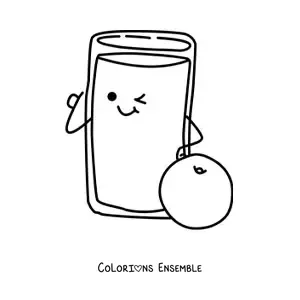 Image à colorier d'un verre kawaii rigolo avec du jus d'orange
